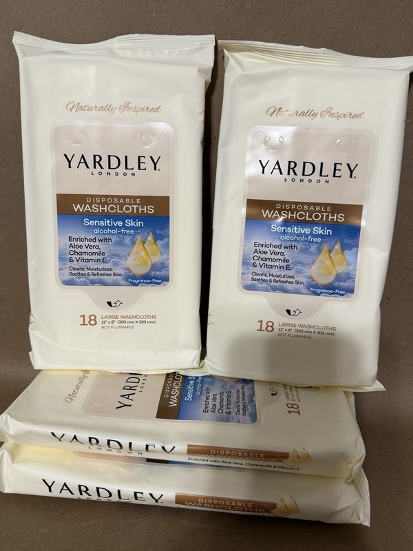 4 packs Yardley London Disposable Washcloths Sensitive Skin 18 Clothes Each