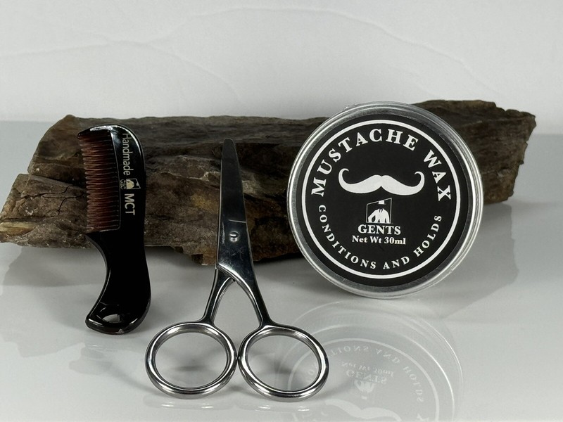 Mustache Wax Fragrance Free 1oz grooming kit comb Scissors Gift Set Man XMAS-3PC gallery