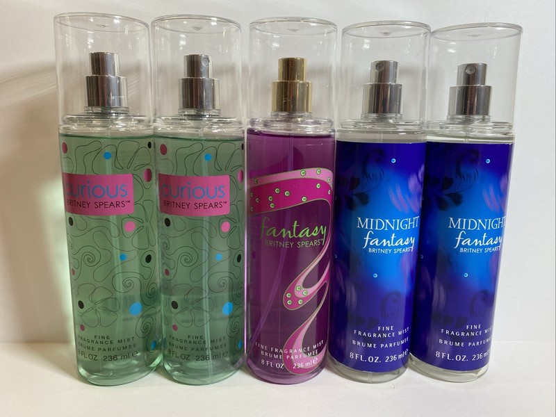 Britney Spears Body Mist Lot of 5 Curious Fantasy Midnight Fantasy 8 oz New