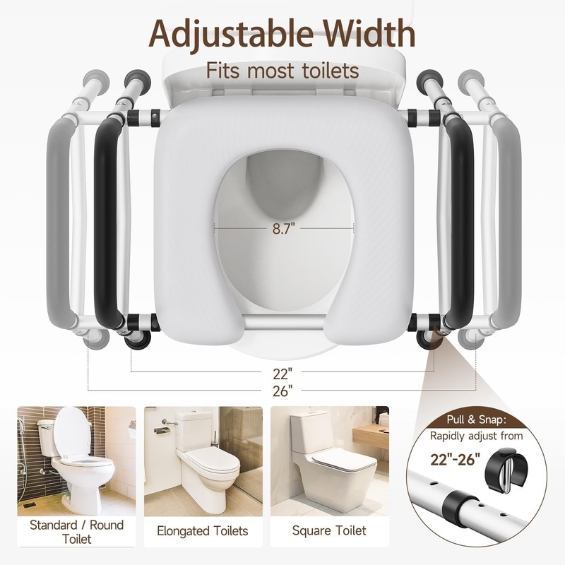 Wayes Toilet Seat Riser Handles Adjustable Elevated Toilet Seat Padded Arms For gallery