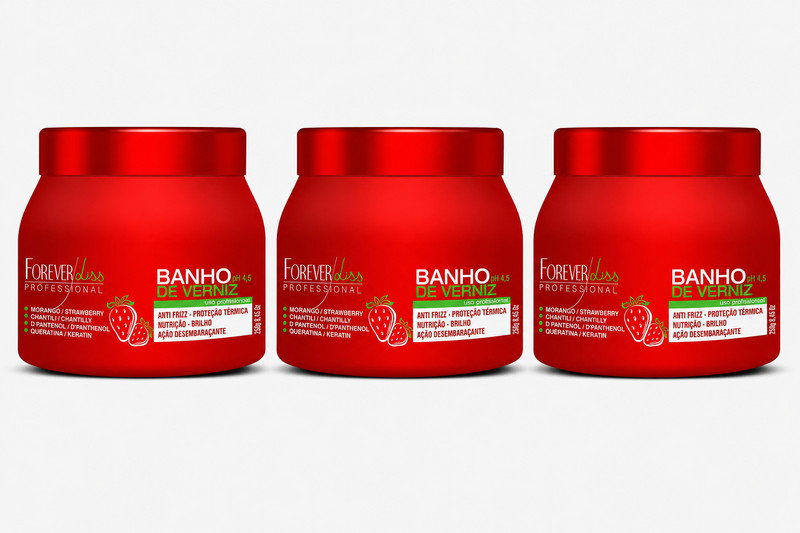 3 X Pack Forever Liss Banho de Verniz Strawberry Hair Recovering Mask 8,5oz 250g