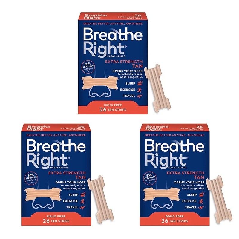 78 BREATHE RIGHT NASAL STRIPS, EXTRA STRENGTH TAN ( 3 x 26 CT Boxes ) EXP 2028 gallery