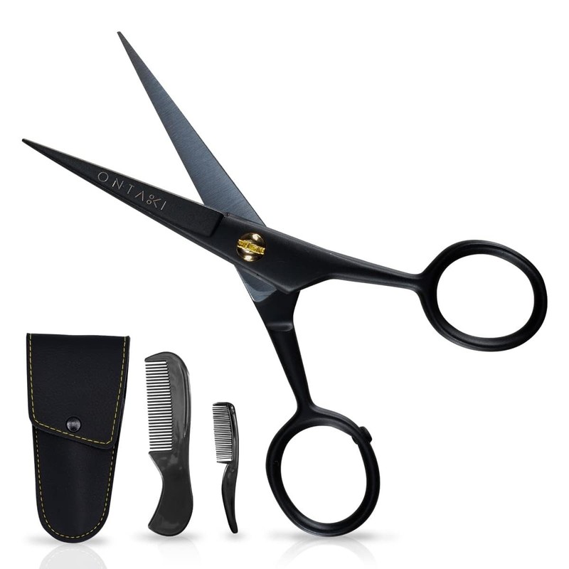 Precision Mustache Scissors 5-Inch Black - Beard Trimming Kit with Combs gallery