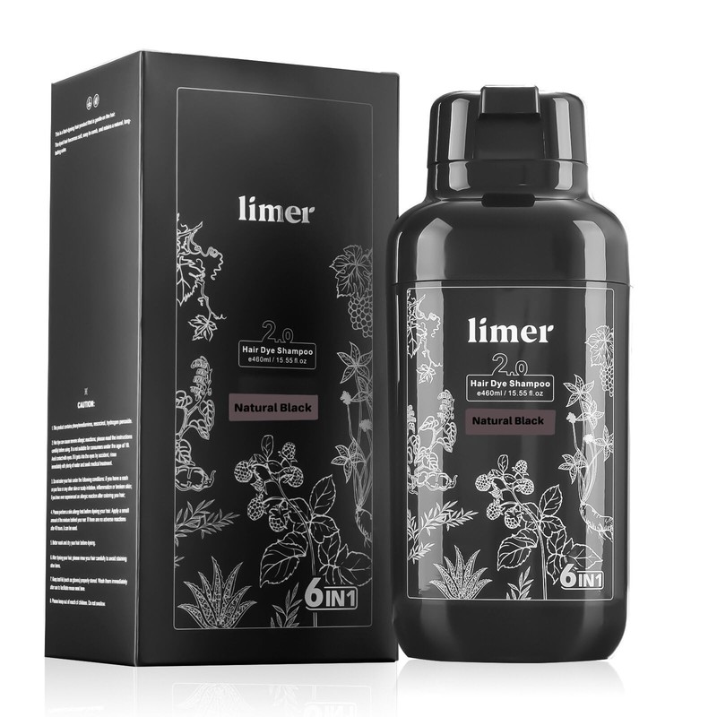 Hair Dye Shampoo Natural Black, 3 in 1 Hair Color for Gray Coverage Men and Wome