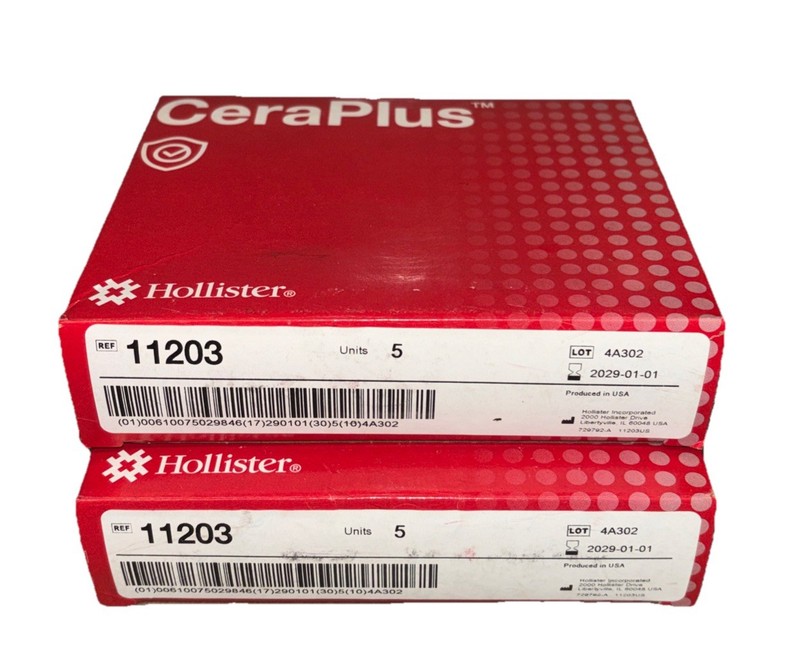 2 NIB 5 Count Boxes Hollister CeraPlus Ostomy Skin Barrier 11203 2 1/4” 1 3/4”