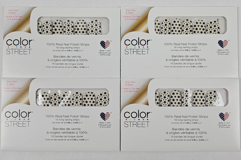 COLOR STREET Nail Polish Strips 4 Packs Star for the Course Black on White Stars