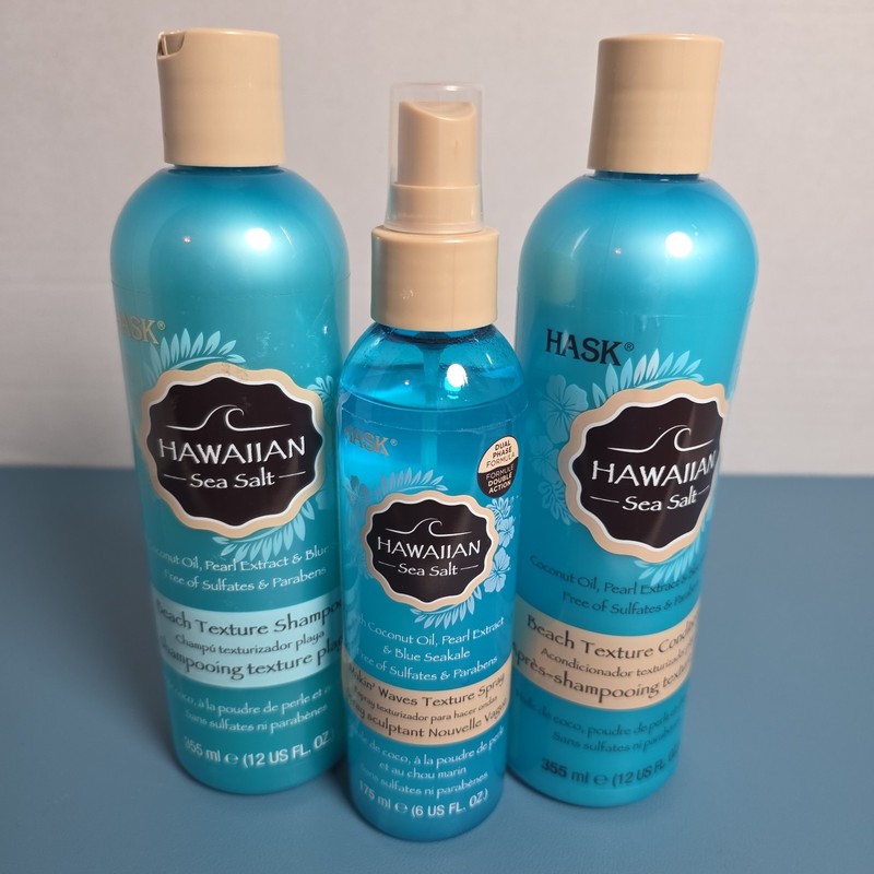 HASK HAWAIIAN SEA SALT BEACH TEXTURE Shampoo, Conditioner & Texture Spray NWOB
