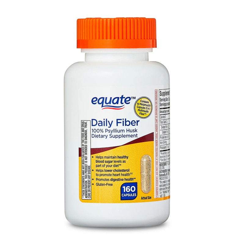 Equate Daily Fiber Multi-Benefit Psyllium Gluten-Free Capsules 160 Ct