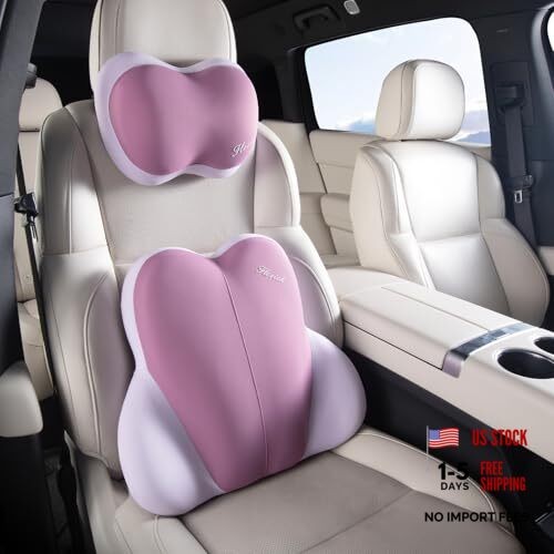 Lumbar Support with Car headrest Back Pillow for Chairs Lumbar+headrest Purple