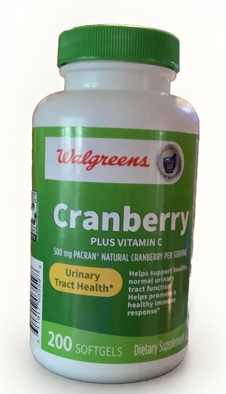 New Walgreens Cranberry Plus Vitamin C, 500mg Natural Cranberry, 200 Softgels