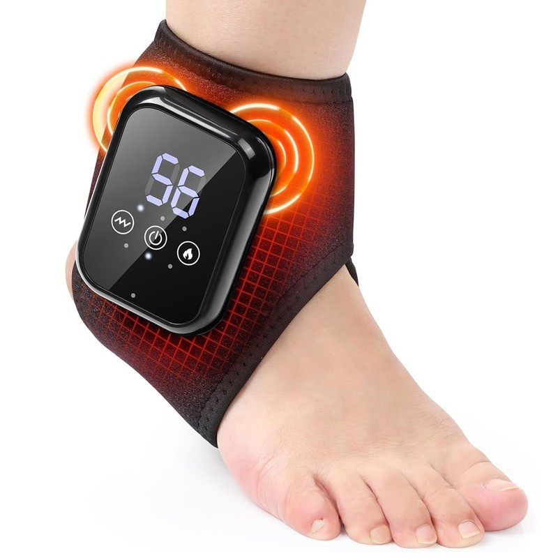 Electric Foot and Ankle Massager Brace for Pain Relief Heating Vibration Therapy