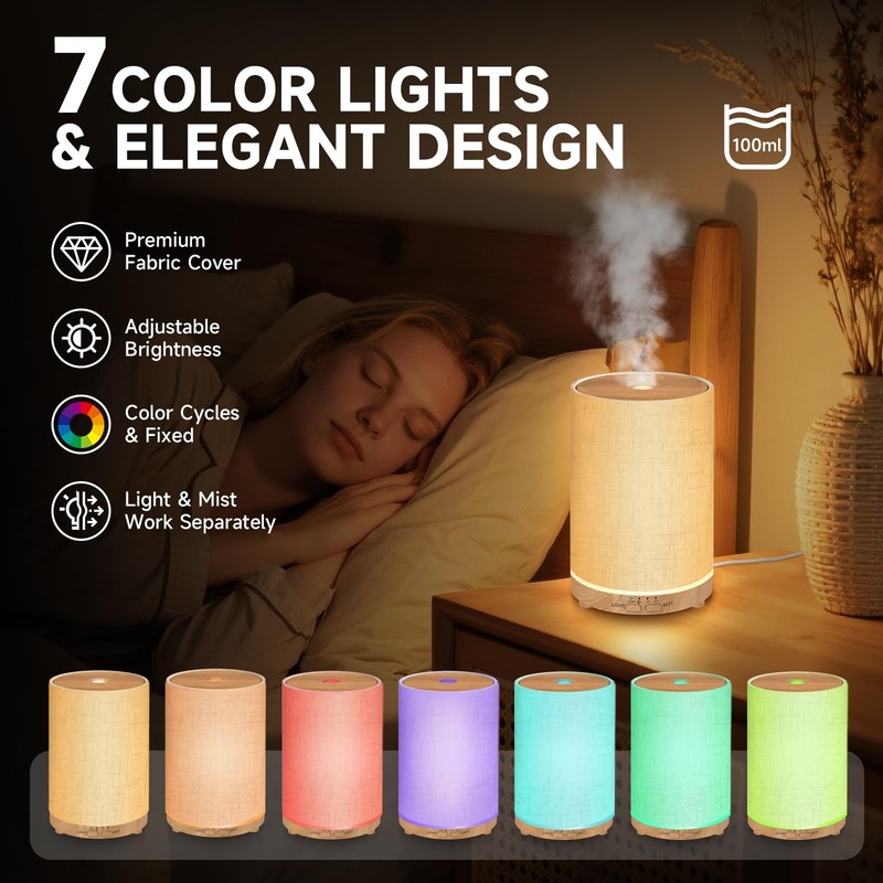 Urpower 100Ml Essential Oil Diffusers For Home Linen Cover 7 Color Changing gallery