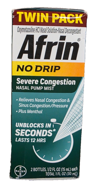 Twin Pack Afrin No Drip Severe Congestion 0.5oz Nasal Pump Mist ~ EXP JUNE 2027
