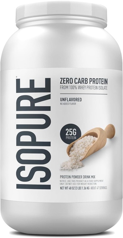 Isopure Zero Carb 100% Pure Whey Isolate Protein Powder,Unflavored – 3 Lbs