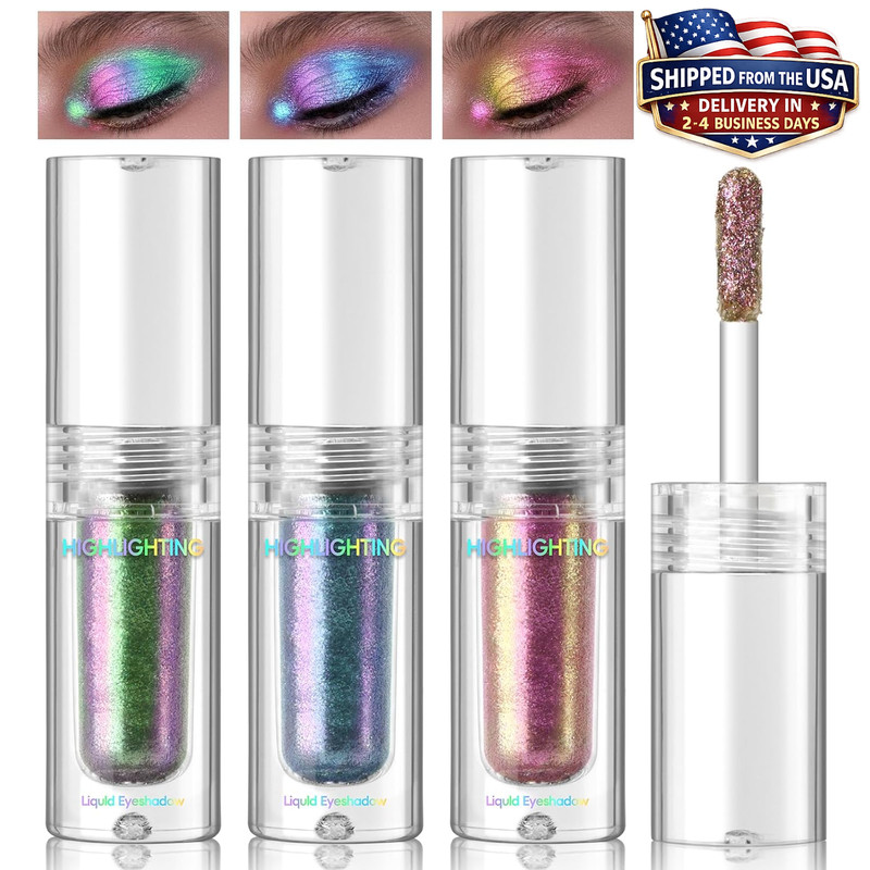 3 Colors Liquid Chameleon Glitter Eyeshadow, Metallic Multi-Dimensional Holograp