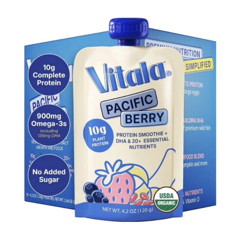 Vitala Organic Protein Smoothie Pouches Kids & Adults DHA Omega-3 (10 CT) Berry