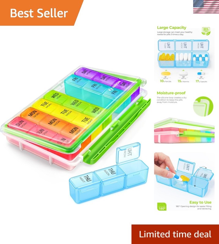 Weekly Pill Organizer 3 Times a Day with Moisture-Proof Design, Large Pill Bo…