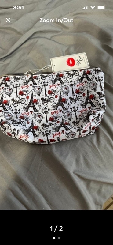 Paris Eiffel Tower Print Zipper Makeup Bag Pouch, White Black Red Colors