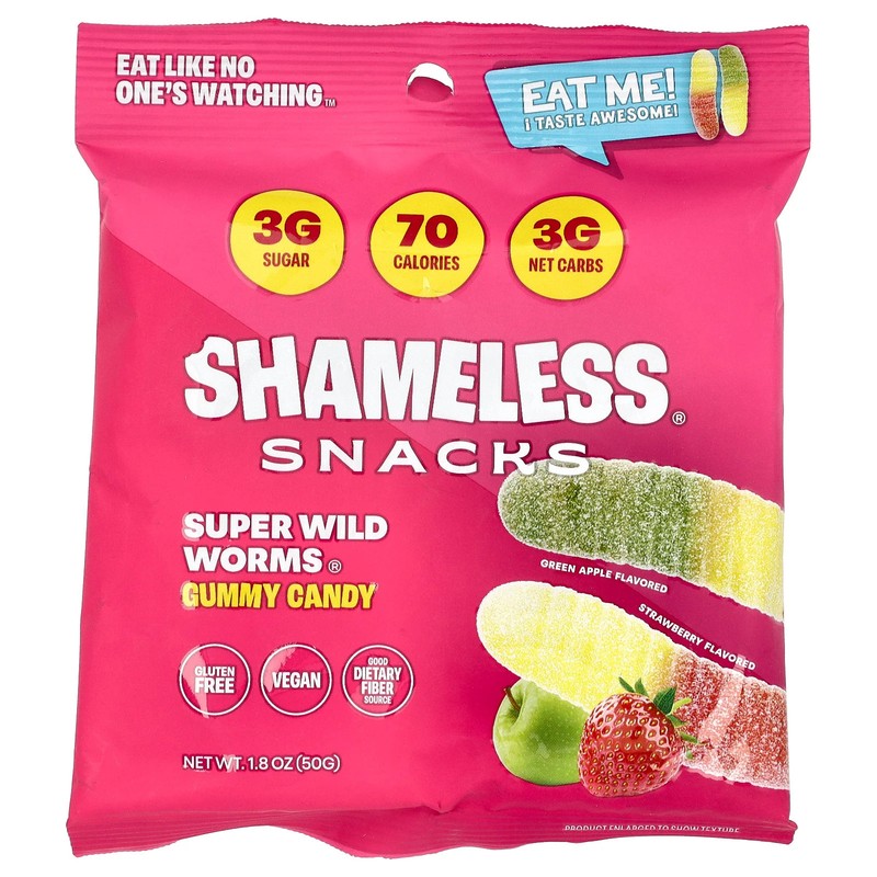 Shameless Snacks, Super Wild Worms Gummy Candy, 1 Count