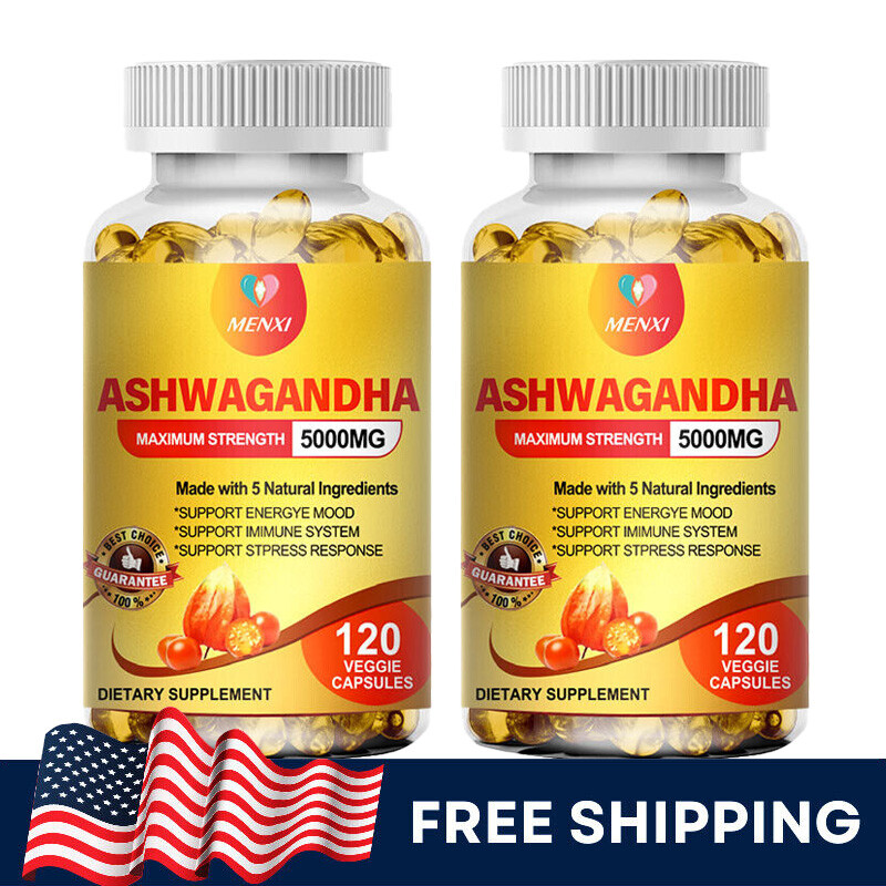 Organic Ashwagandha Capsules 5000mg 2×120 Capsules with Black Pepper Root Powder