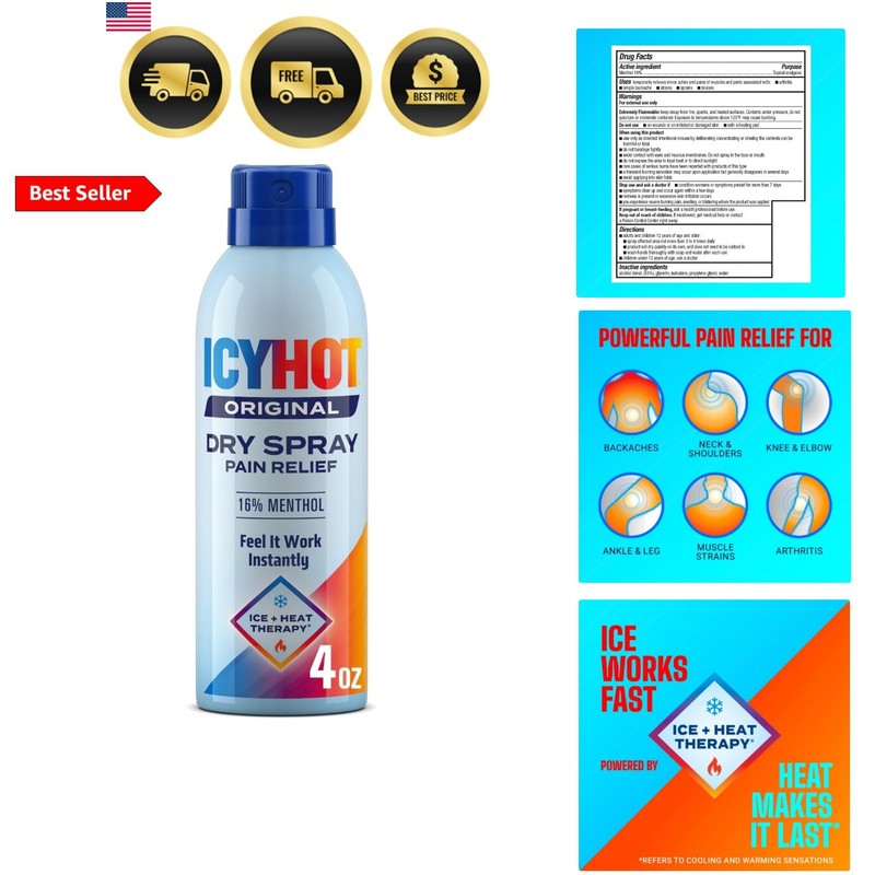 Pain Relief Dry Spray, Fast-Acting, Quick-Drying Pain Relief with Max Strengt…