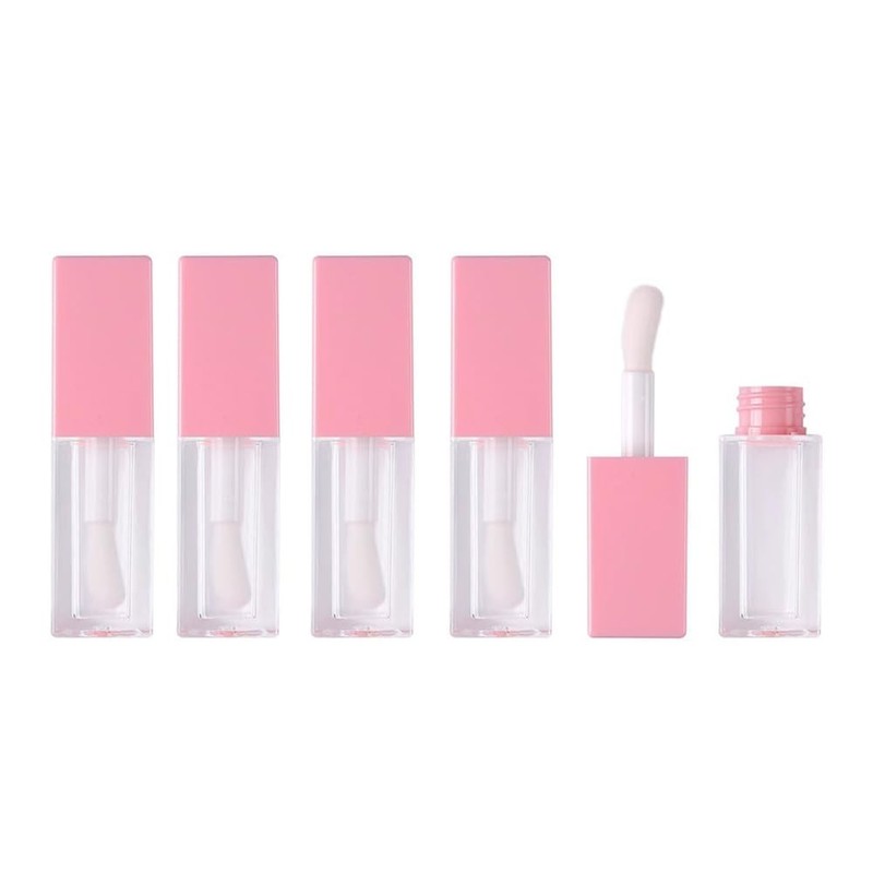 5 PCS 5ml Empty Square Pink Lip Gloss Tubes Big Wand Refillable DIY Container
