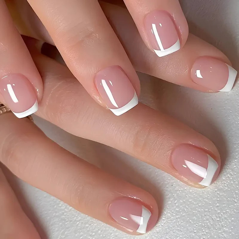 2 Sets of 24pcs Oval Short Press-On Nails, Classic White French, Glossy Finish