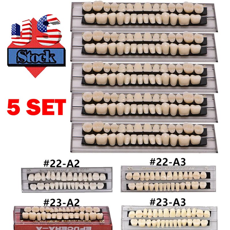 5 Set Dental Acrylic Resin Denture A2 A3 Shade False Teeth Full Sets Upper Lower