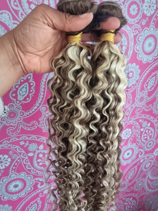 12A 8#/613# BALAYAGE BRAZILIAN HUMAN HAIR BUNDLES DEEP WAVES CURL 200g 32+32INCH gallery