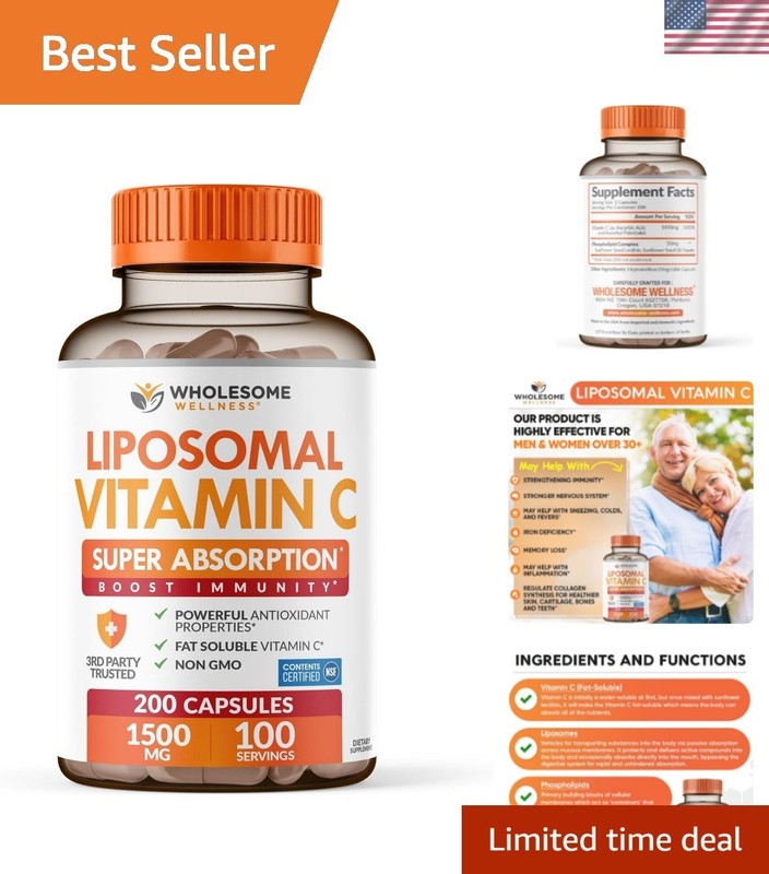 Organic 200 Count Vitamin C Capsules – Fat-Soluble Immunity & Collagen Booster