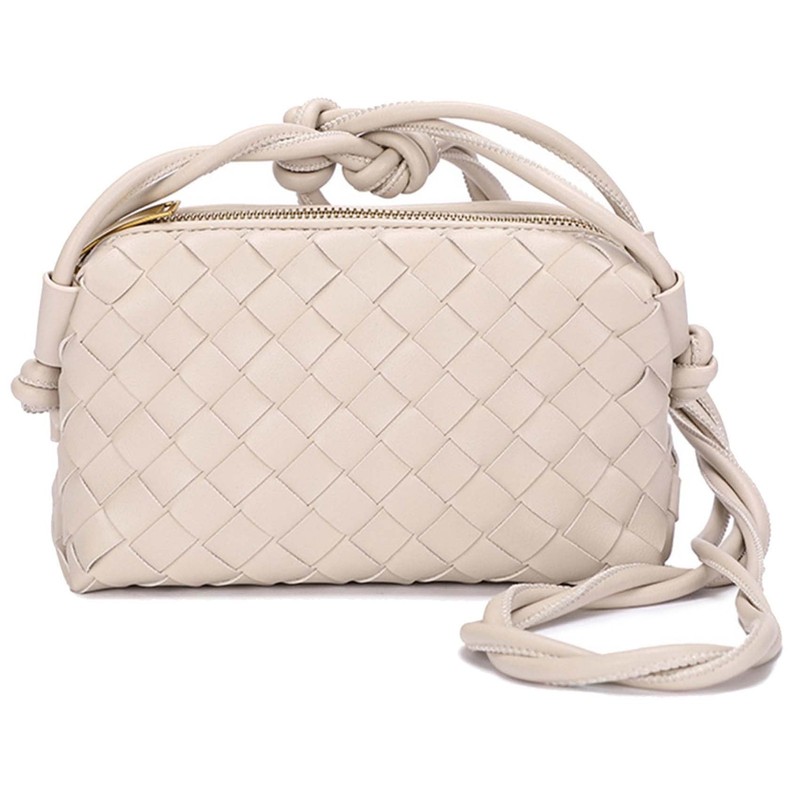 Woven Bag for Women Crossbody Shoulderbag, Small Vegan Leather Purse Beige