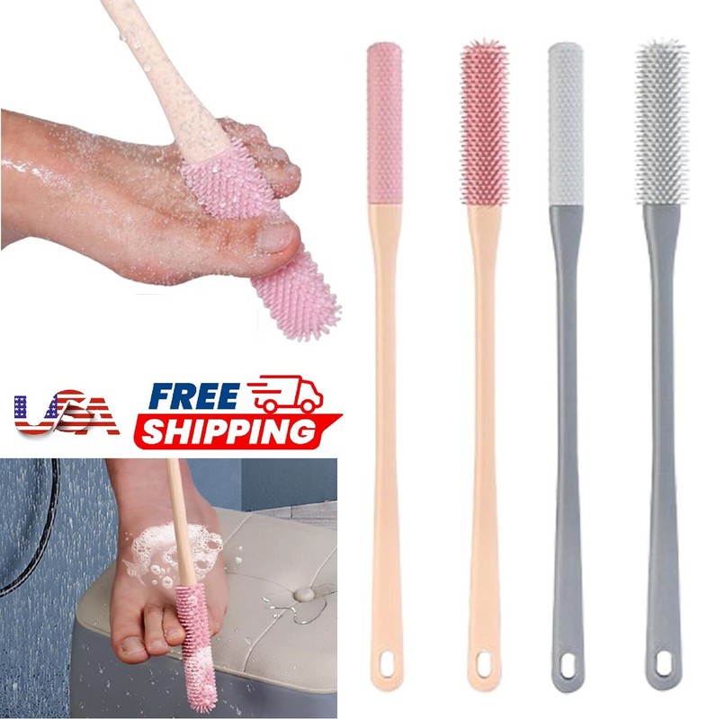 2× Toe Gap Cleaning Brush 15.7" Foot Scrubber Silicone Shower Long Handle Brush gallery