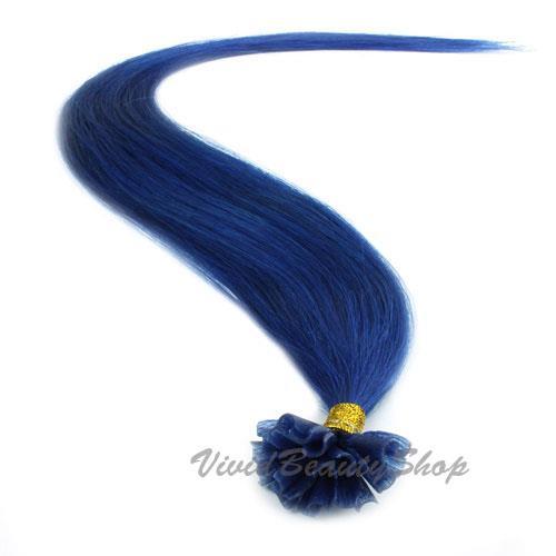 100 Blue Pre Glued Bonded U Nail Tip Keratin Fusion Remy Human Hair Extensions