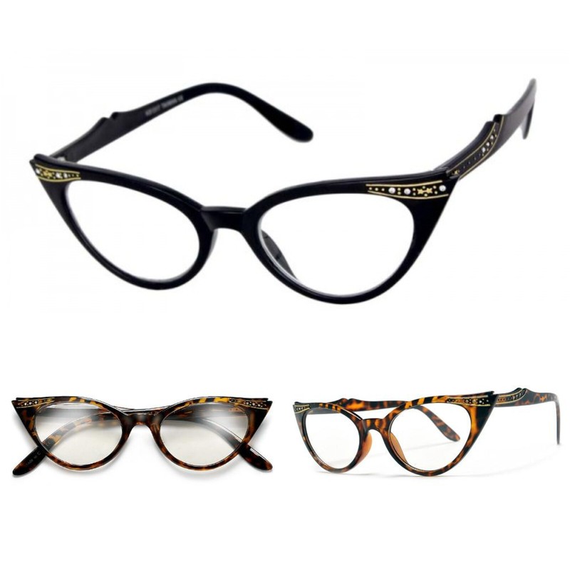 50’s Retro Vintage Sexy Cat Eye Black Clear Gradient Frame Eyeglasses