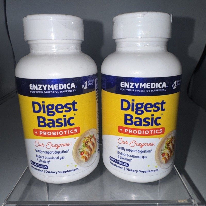 2 Pack Enzymedica Digest Basic + Probiotics 180 Veg Capsules Each Exp 02/2027