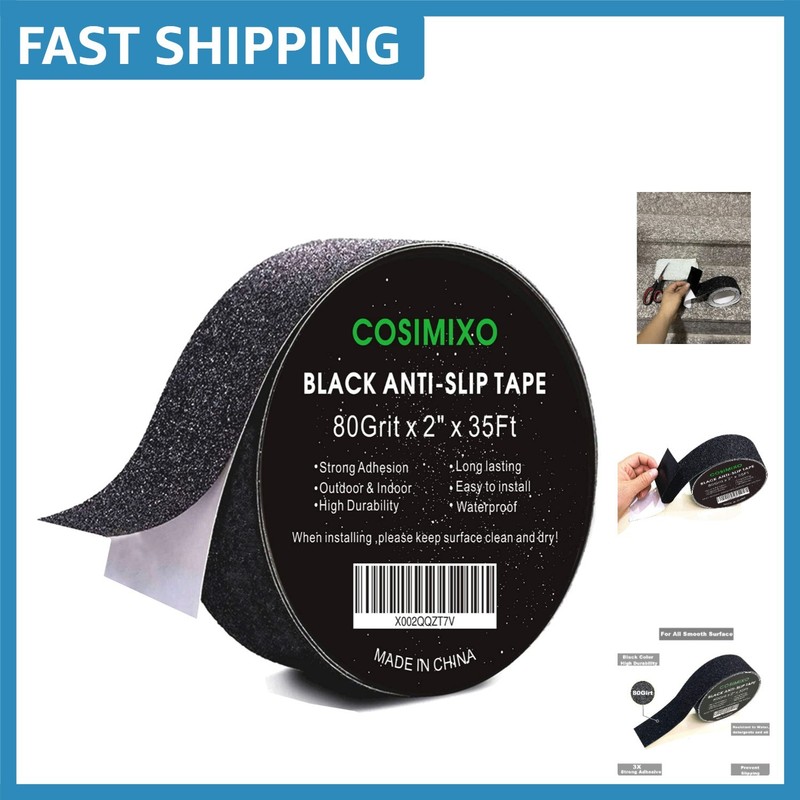 36 Feet of Waterproof Anti-Slip Tape – Black 2″ Heavy-Duty Traction Solution