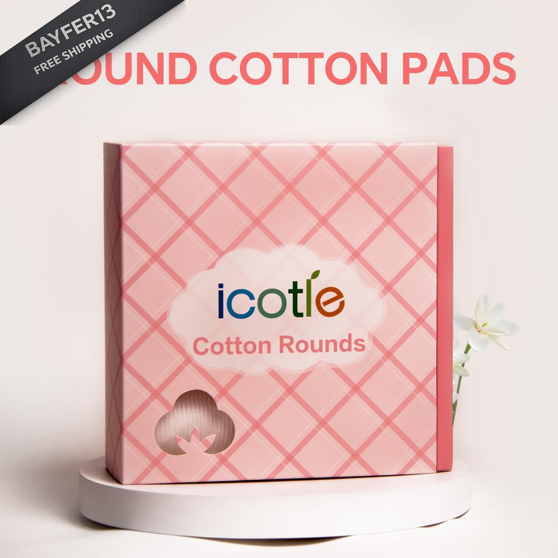 ICOTLE 100% Pure Cotton Round Pads for Face 210 Count (Pack of 1), White gallery