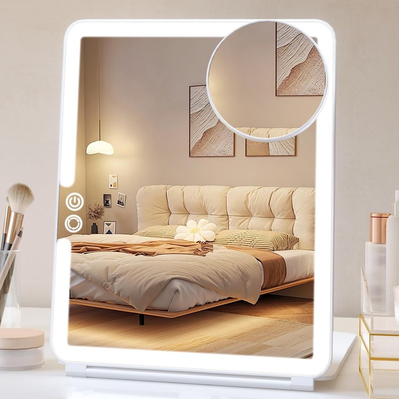 FUNTOUCH 1800mAh Rechargeable Large Travel Makeup Mirror with Lights, White