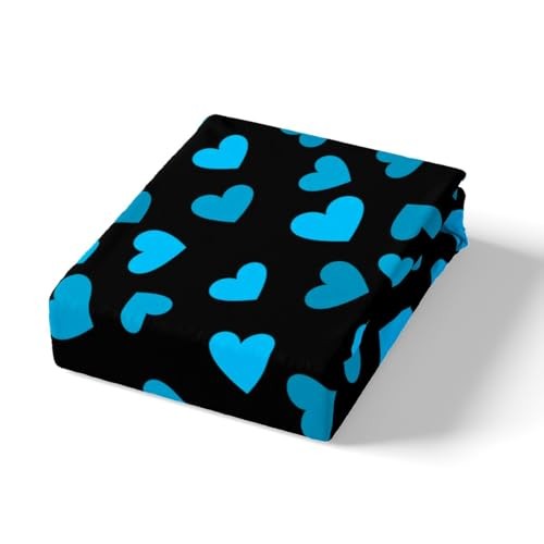 Blue Hearts Fitted Sheet Queen Size,Romantic QUEEN (W60*L80*H16") Black Blue gallery