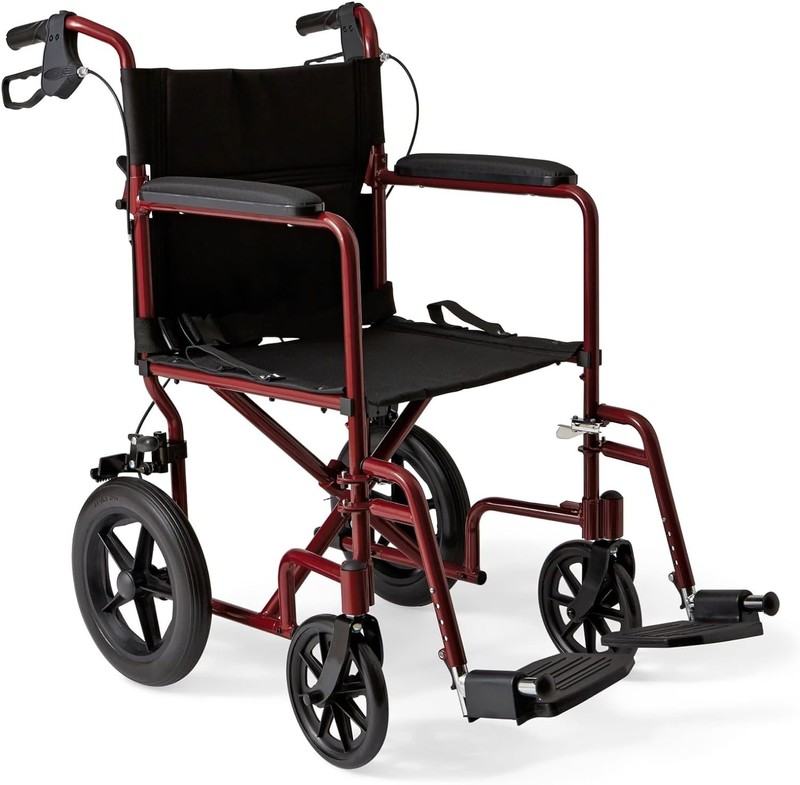 Econo Home Lightweight Foldable Transport Wheelchair w/Handbrakes RED