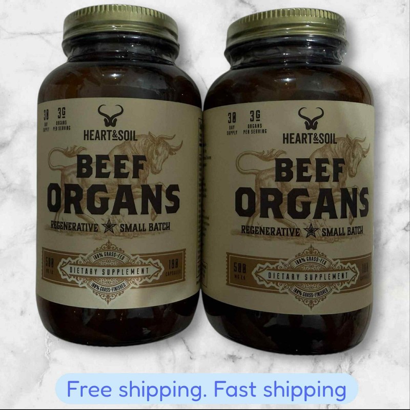 FOR 2 HEART & SOIL Beef Organs Complex 180 Caps Grass-Fed EXP2027+ NEW SHIP