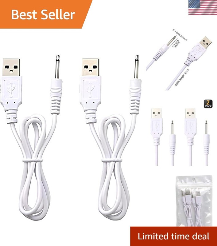 Durable 2-Pack Massager Charger – Fast Charging USB Cable with 2.5mm Plug