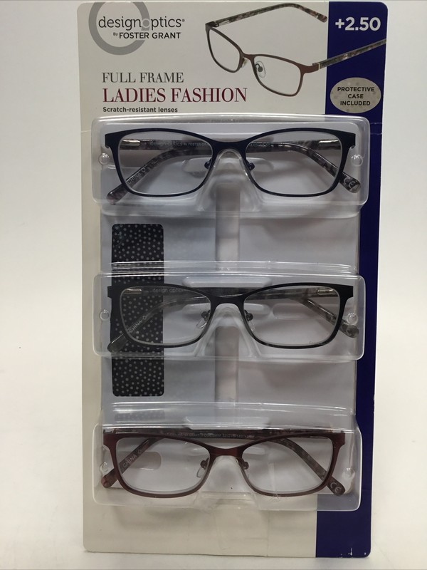 Design Optics by Foster Grant Full Frame Ladies Fashion Readers 3PKs +2.50
