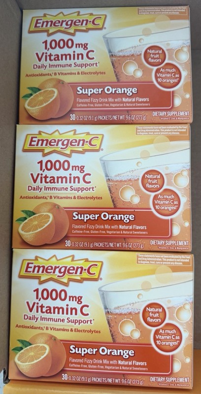 90 Emergen-C SUPER ORANGE Vitamins B C Zinc Powder Drink Mix ELECTROLYTES 3 x 30