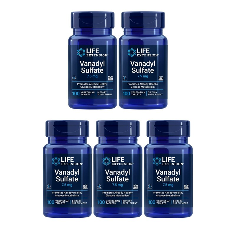 5 Pack Life Extension Vanadyl Sulfate 7.5mg Healthy Glucose Metabolism 100 Tabs