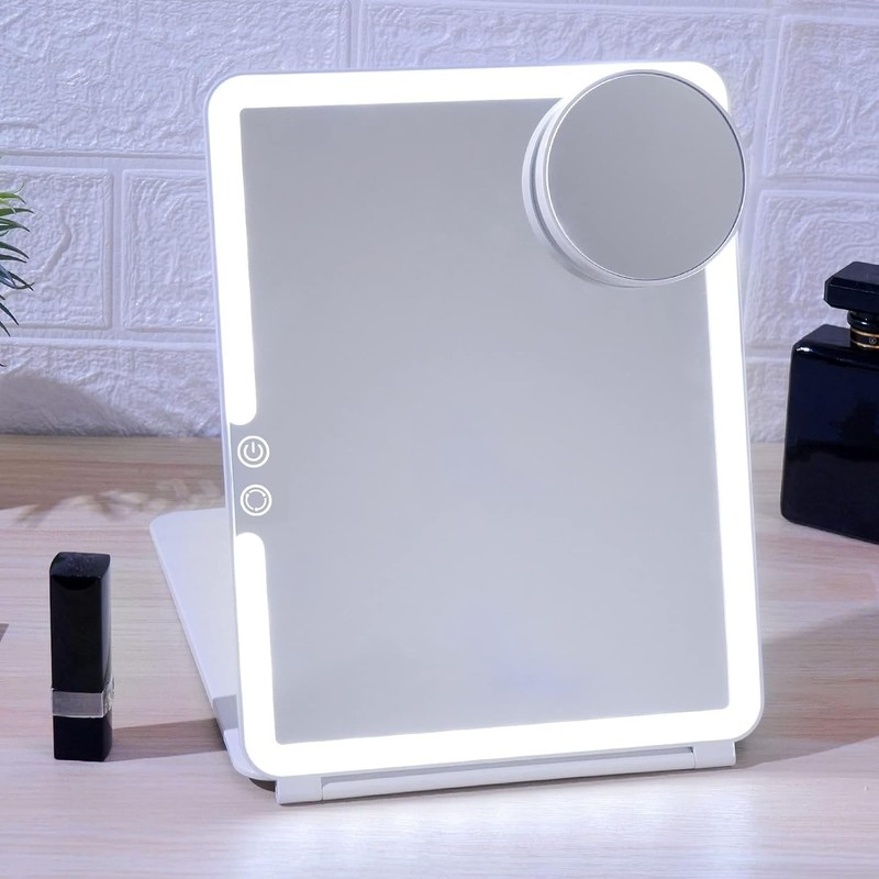 Travel Makeup Mirror Lights 1800mAh 10x7.5 Inch 10X Magnifying 3 Color Fold gallery