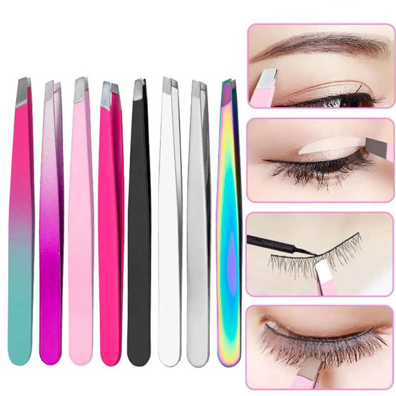 Professional Slant Tip Stainless Steel Tweezers for Eyebrow & Hair Beauty gallery