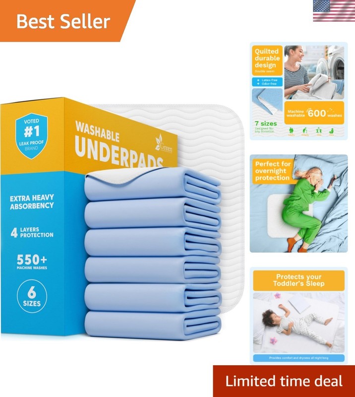 Washable Underpads Large 6 Pack 34x36in for Incontinence Pets Seniors