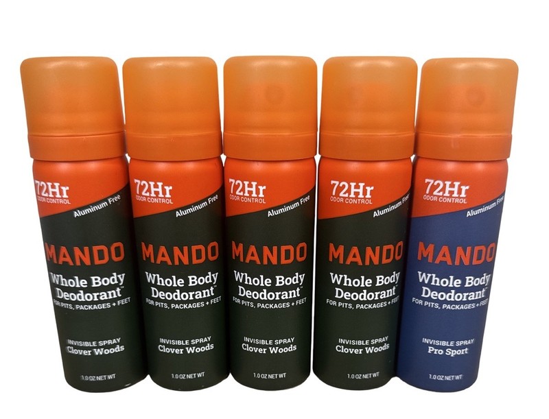 Mando Clover Woods & Pro Sport Whole Body Deodorant Spray 1 oz – 5 x TRAVEL SIZE