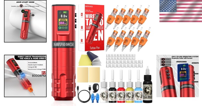 Wormhole Professional Wireless Tattoo Kit – Complete Set with 1800mAh Battery gallery